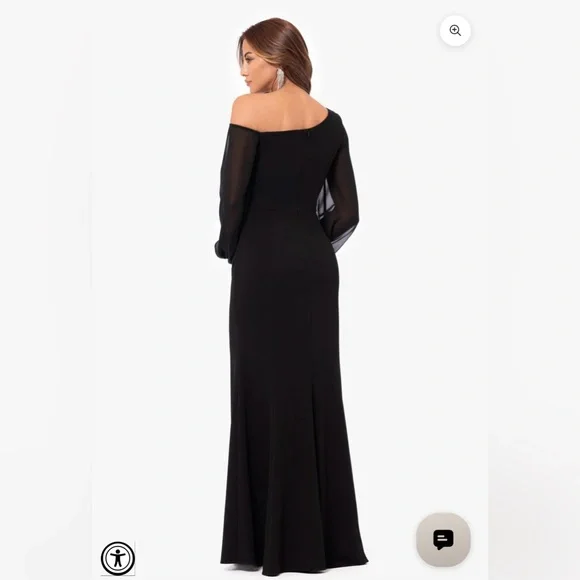 Betsy & Adam Black “Donna” Long Off The Shoulder Illusion Sleeve Dress - Picture 3 of 4